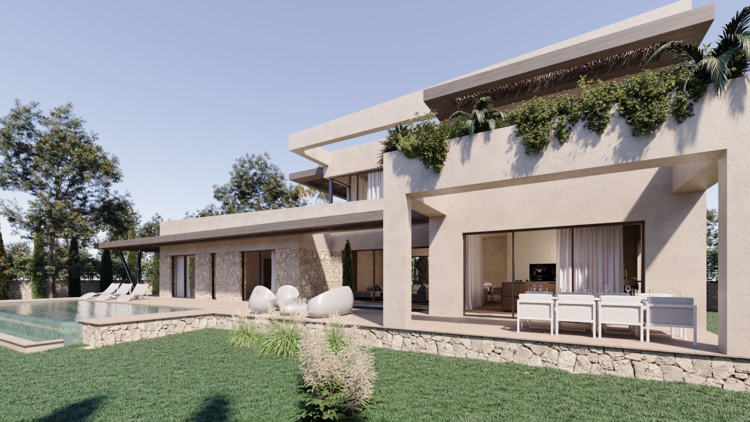 Villa moderne de luxe avec un style méditerranéen contemporain et des caractéristiques élégantes