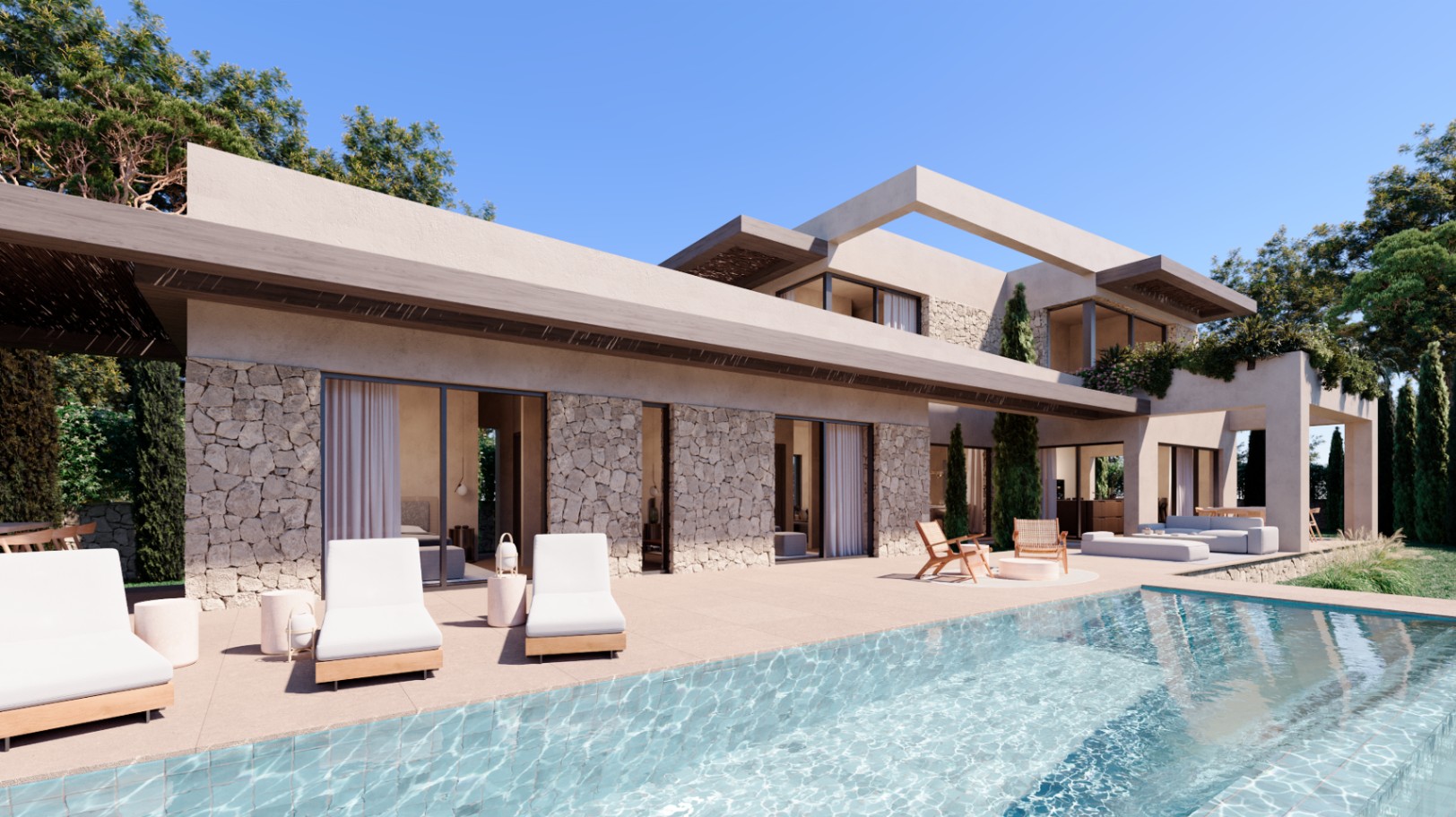 Villa moderne de luxe avec un style méditerranéen contemporain et des caractéristiques élégantes