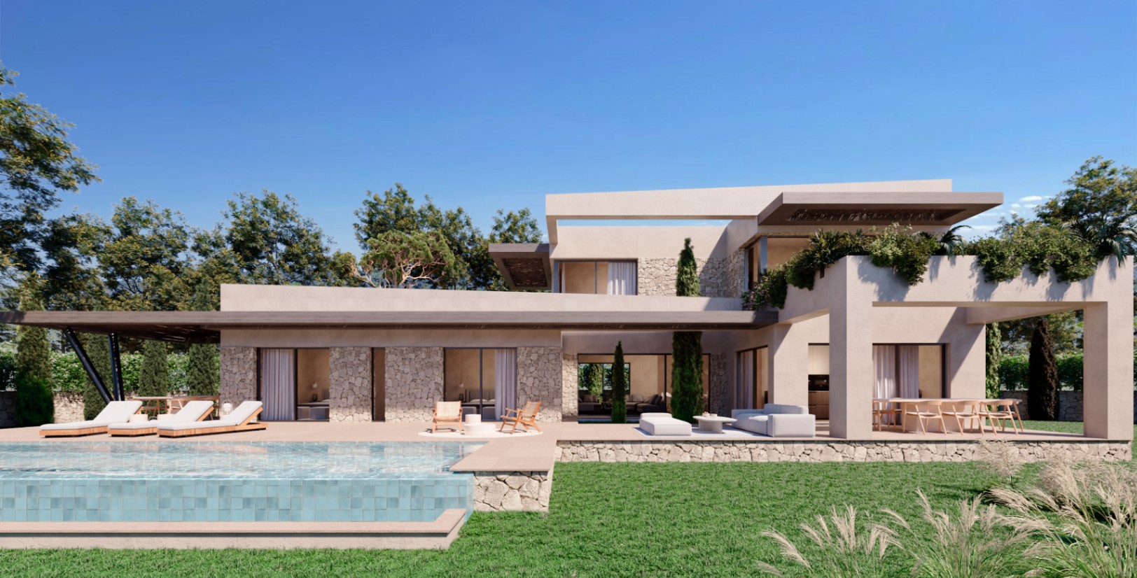 Villa moderne de luxe avec un style méditerranéen contemporain et des caractéristiques élégantes